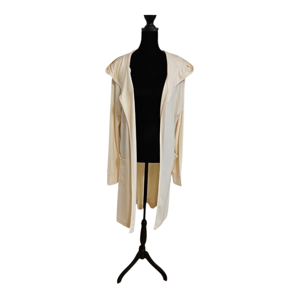 GO COUTURE Women's Hooded Cardigan Duster Cream XL